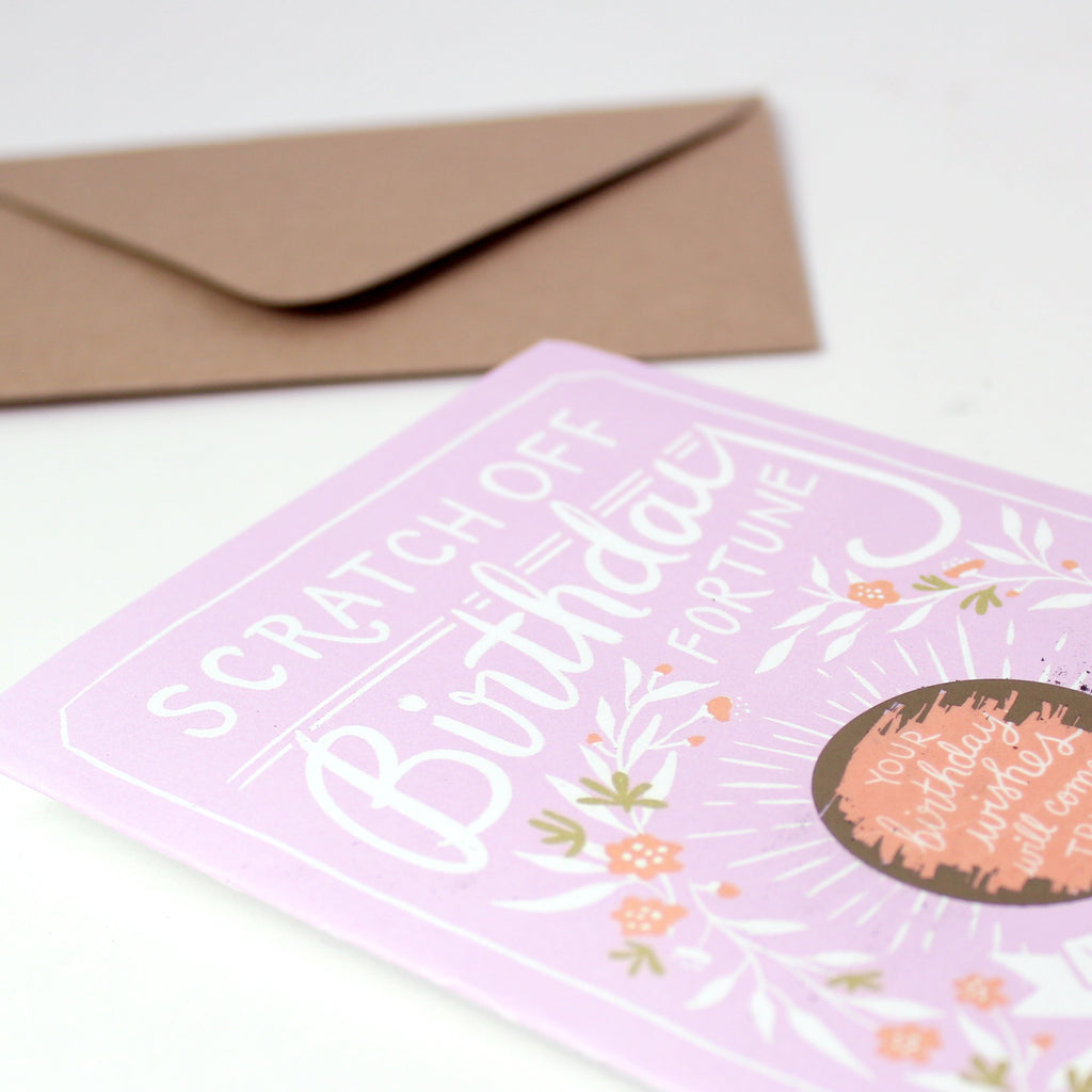 Purple Floral Birthday Fortune Scratch-off Card