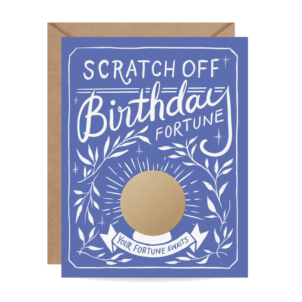 Blue Floral Birthday Fortune Scratch-off Card