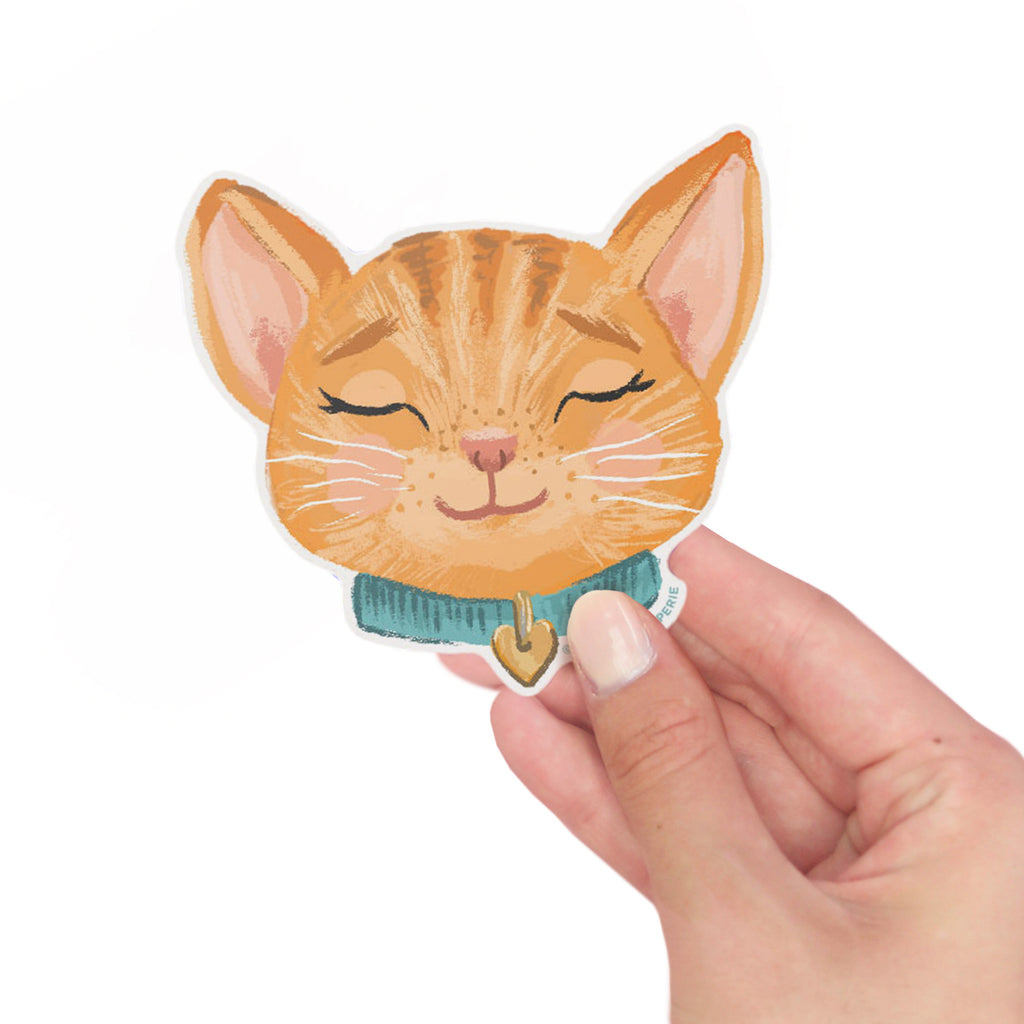 Ginger Cat Face Vinyl Sticker