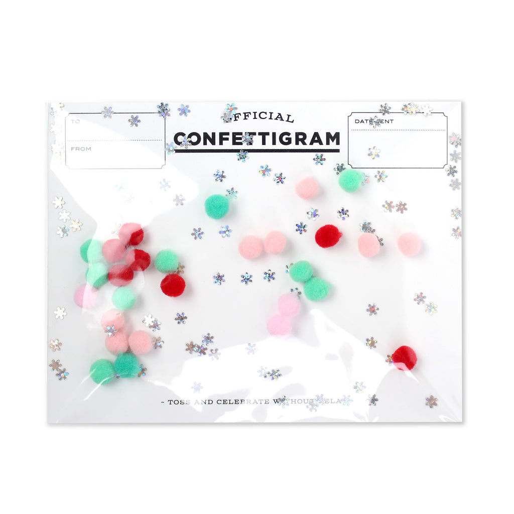 Confetti, pom pom, snowflakes, Christmas Card, Kids Card, Confetti-gram
