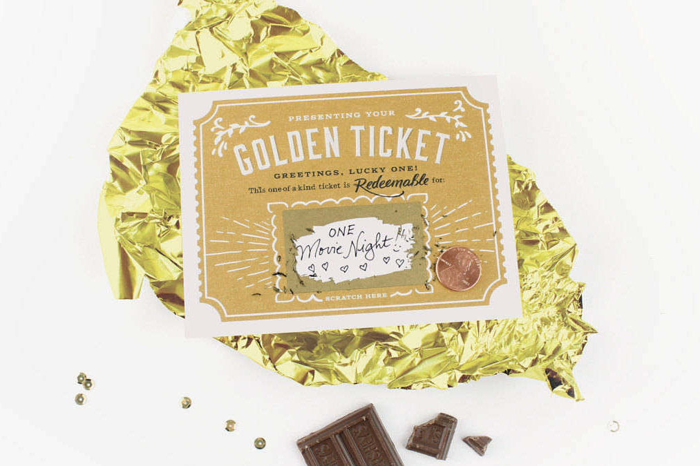 Golden Ticket, Scratch-off Card, IOU, gift, Birthday, Christmas, Anniversary