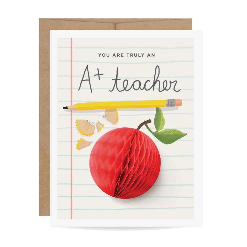 A+ Teacher, Pop-up Card, Thank you, Teacher Appreciation, apple, pencil, amazing teacher