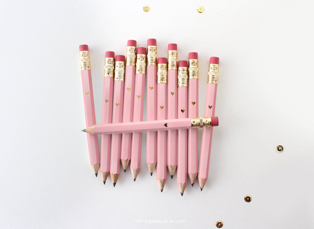 Gold Heart Mini Pencils - Pink - Inklings Paperie