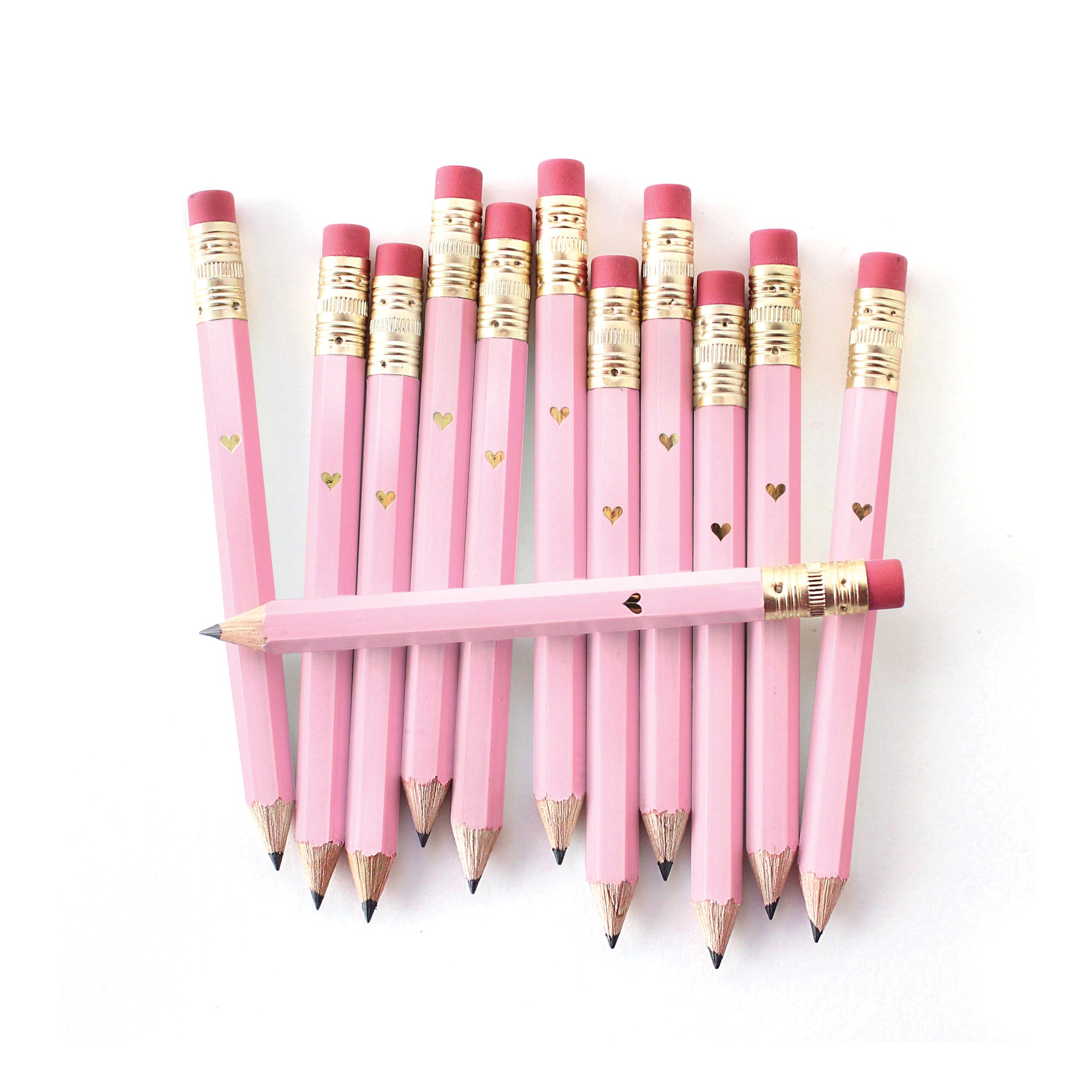 Gold Heart Mini Pencils - Pink