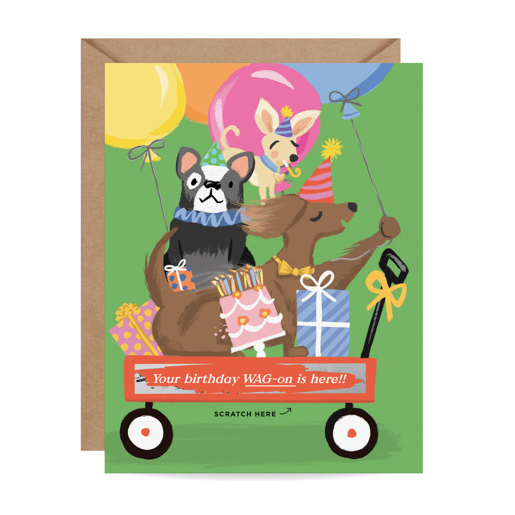 Wag-on Pups Scratch-off Birthday Card