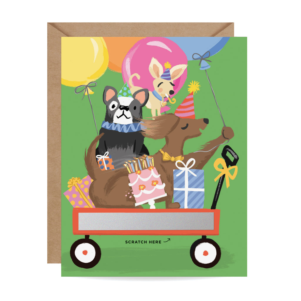 Wag-on Pups Scratch-off Birthday Card