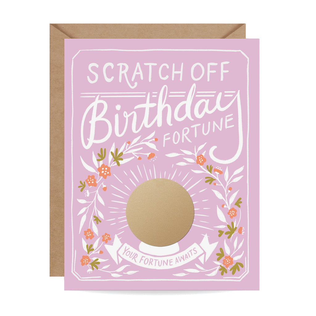 Purple Floral Birthday Fortune Scratch-off Card