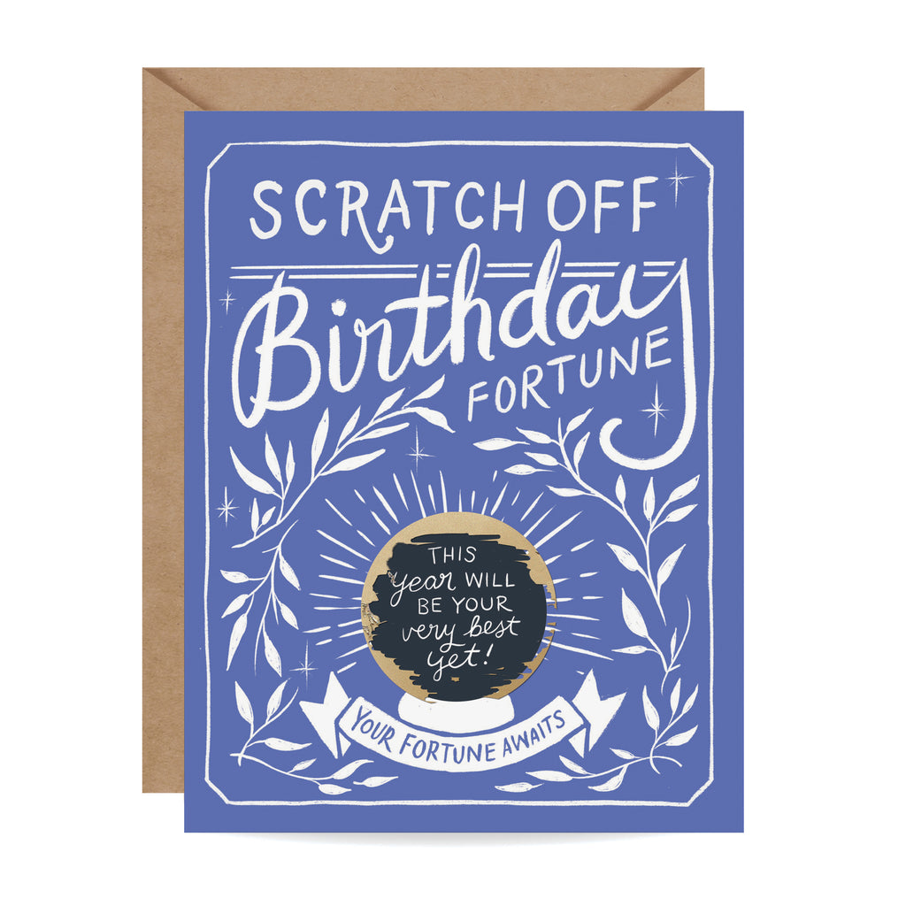 Blue Floral Birthday Fortune Scratch-off Card