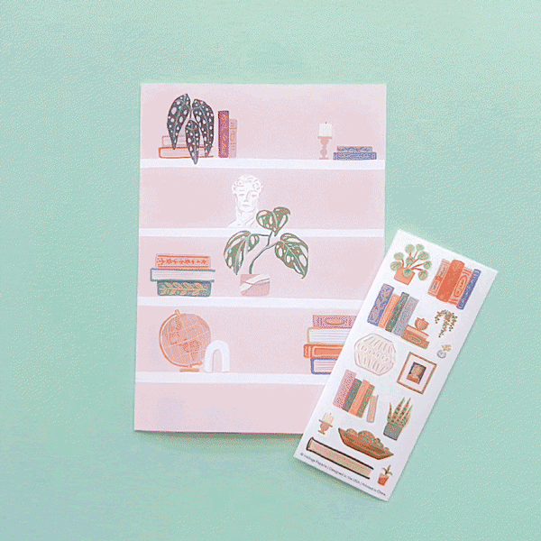 Sticker Scene Card - Bookshelf