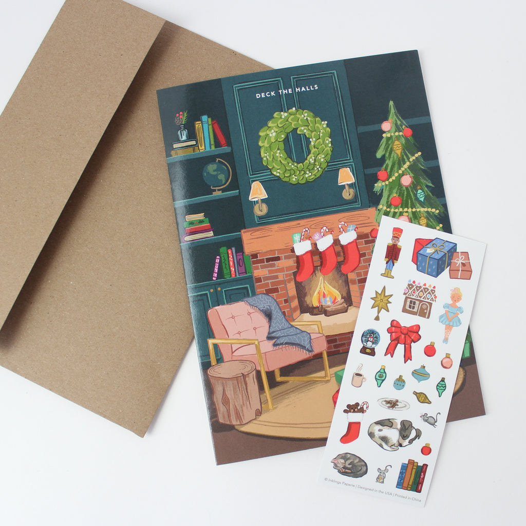 Sticker Scene Card - Cozy Fireplace