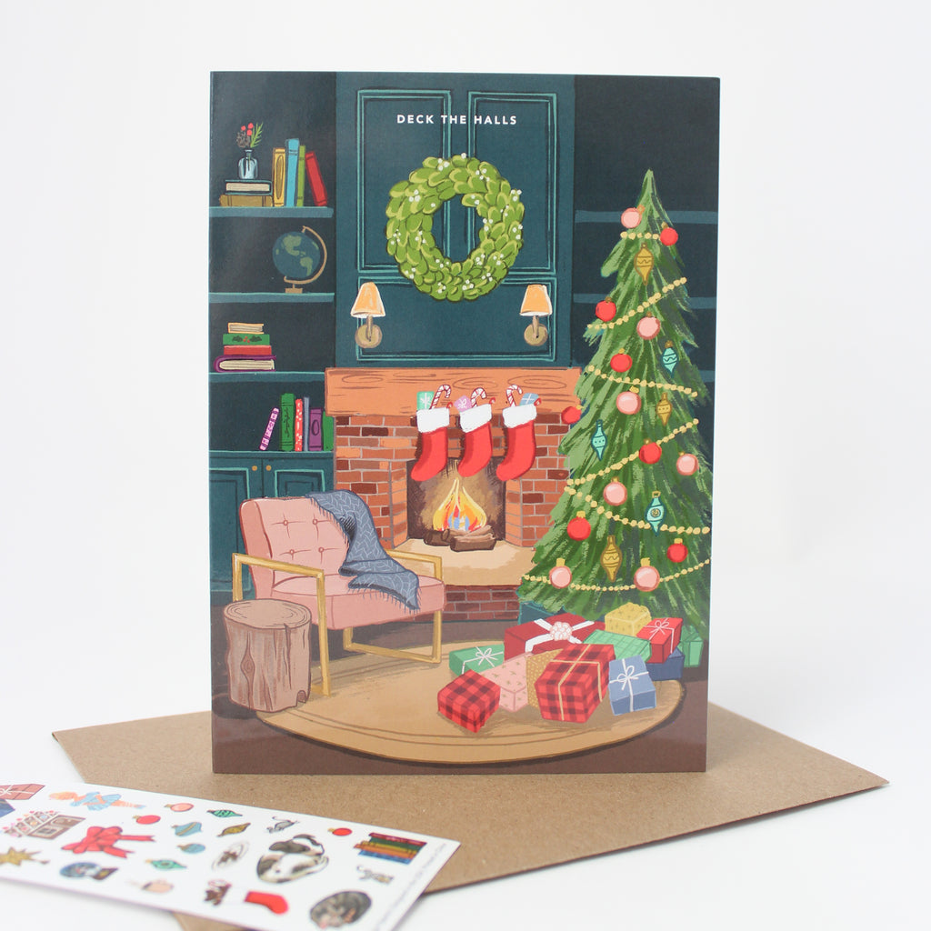 Sticker Scene Card - Cozy Fireplace