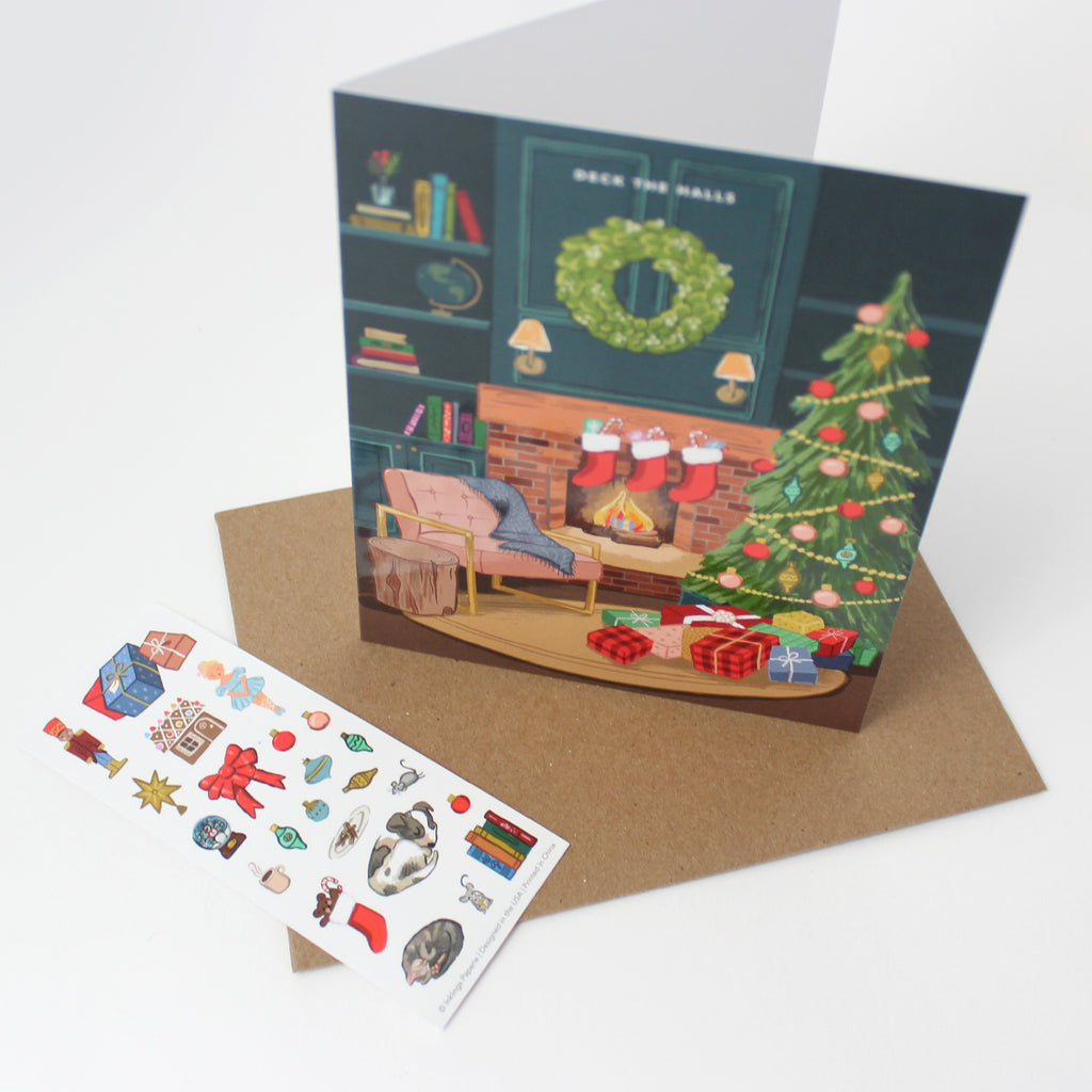 Sticker Scene Card - Cozy Fireplace