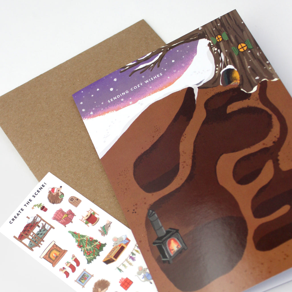 Sticker Scene Card - Cozy Woodland Creatures