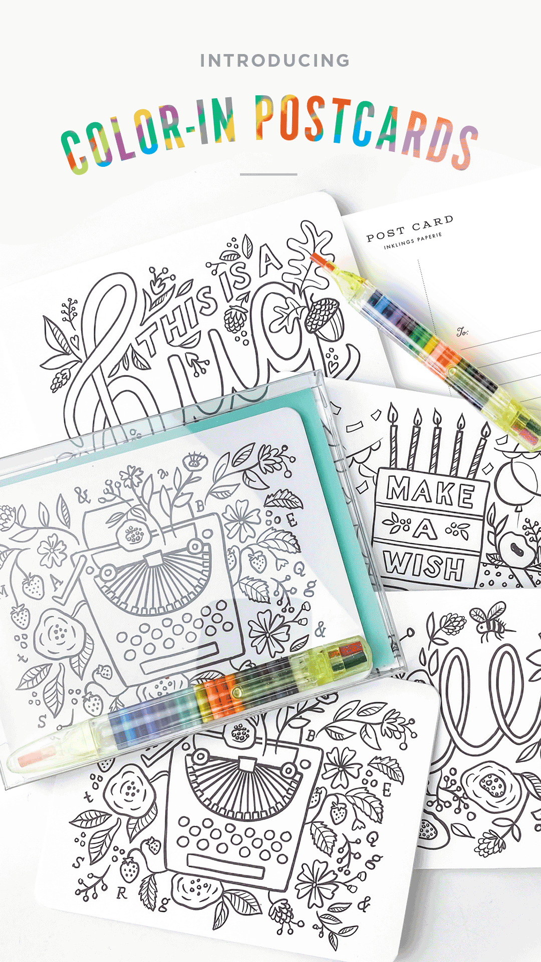 Color-in Postcard Kit - Floral – Inklings Paperie