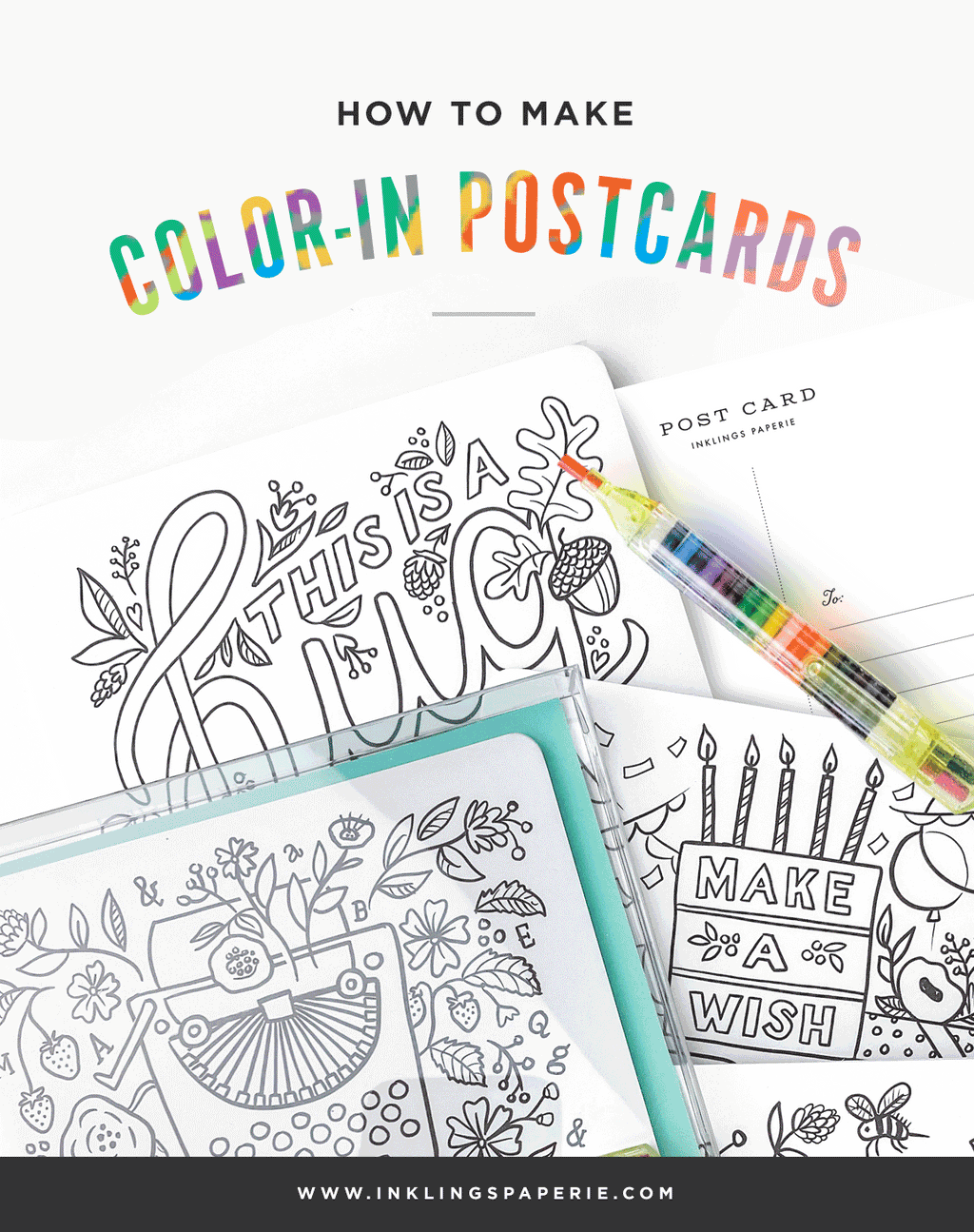 Floral Color-in Postcard Kit - Inklings Paperie