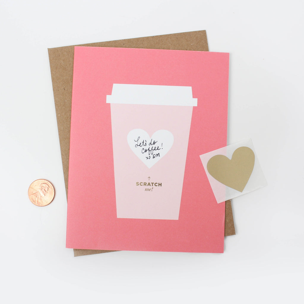 Coffee Love, scratch off, teacher card, thank you, coffee gift, friendship, encouragement,  heart