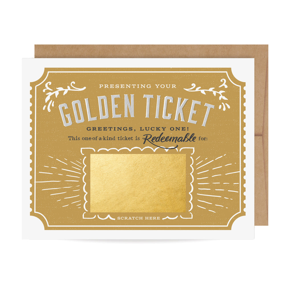 Golden Ticket, Scratch-off Card, IOU, gift, Birthday, Christmas, Anniversary, 
