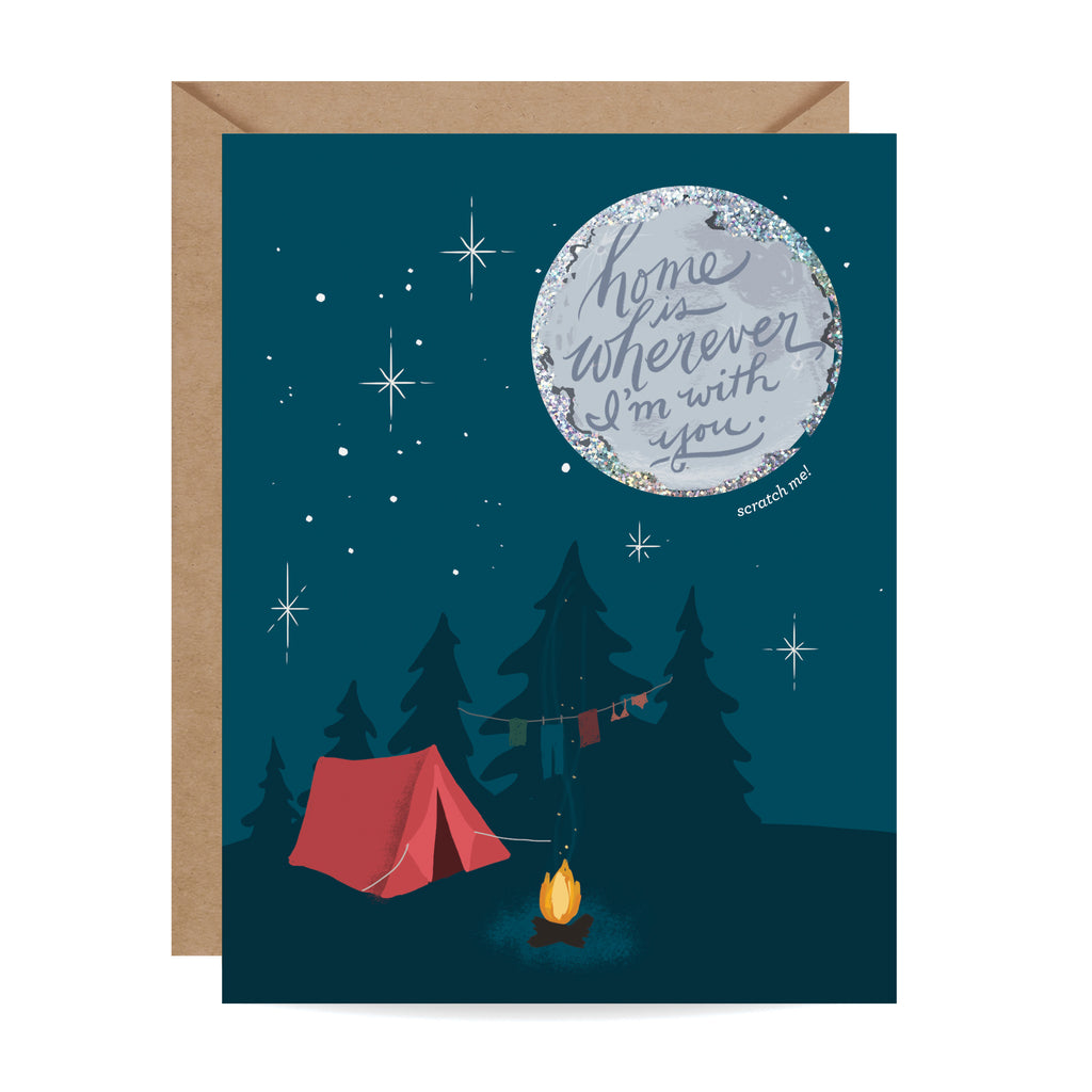 Campfire Moon, Scratch off, camping, partner card, friendship, romantic, anniversary card