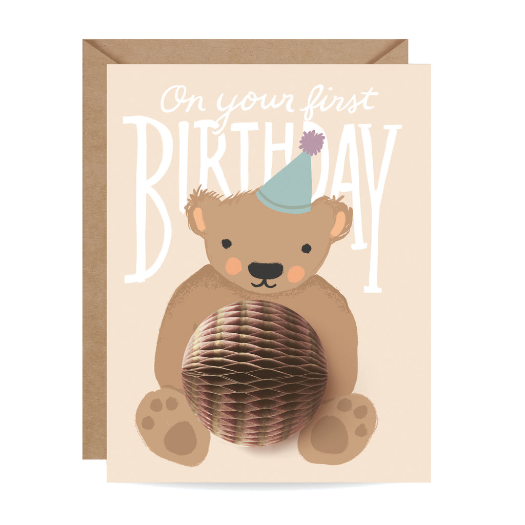 First birthday, greeting card, pop-up, teddy bear, children's greeting card, birthday card 