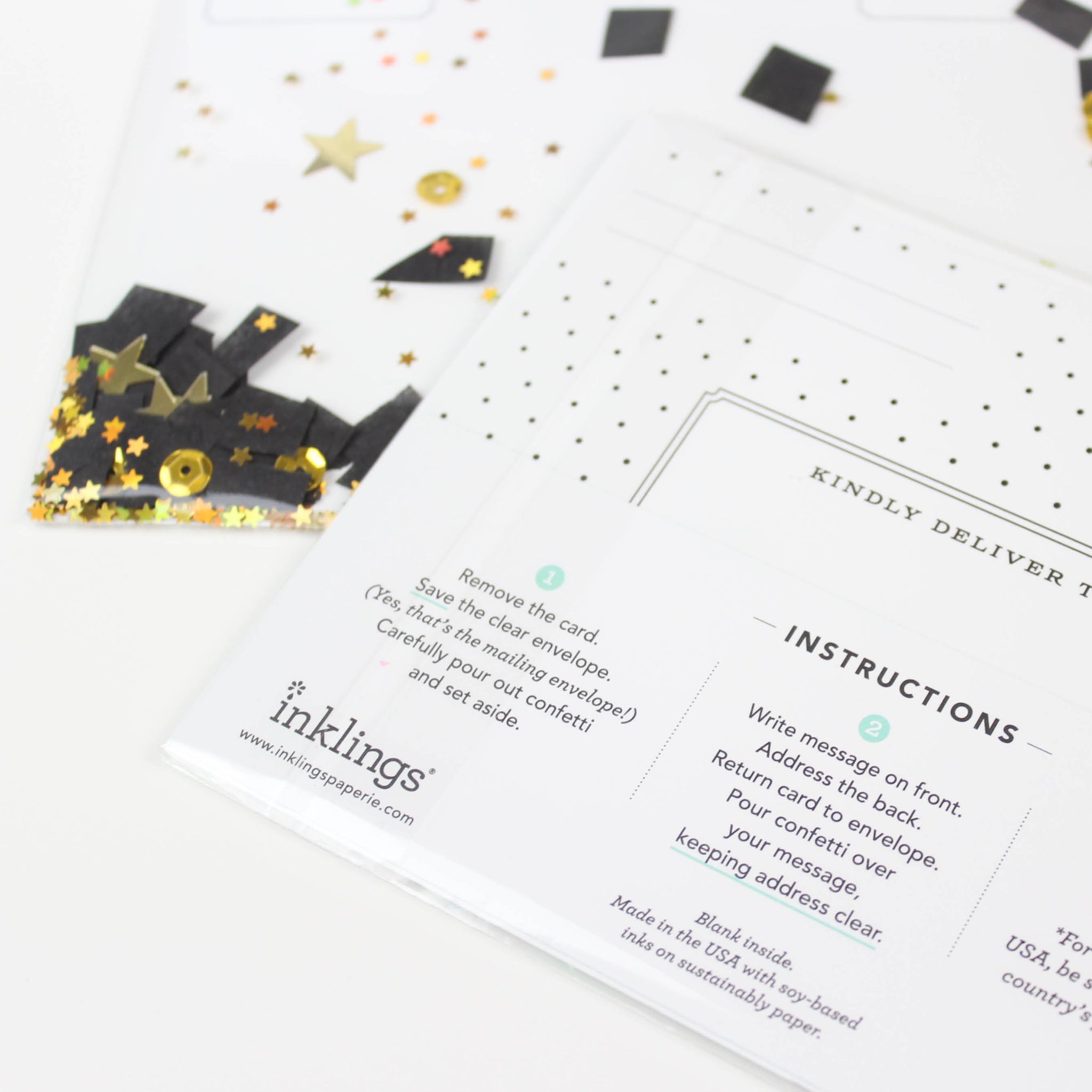 Confettigram Card - Gold Stars + Black Confetti - Graduate Inklings Paperie Confettigram Card - Gold Stars + Black Confetti - Graduate Inklings Paperie