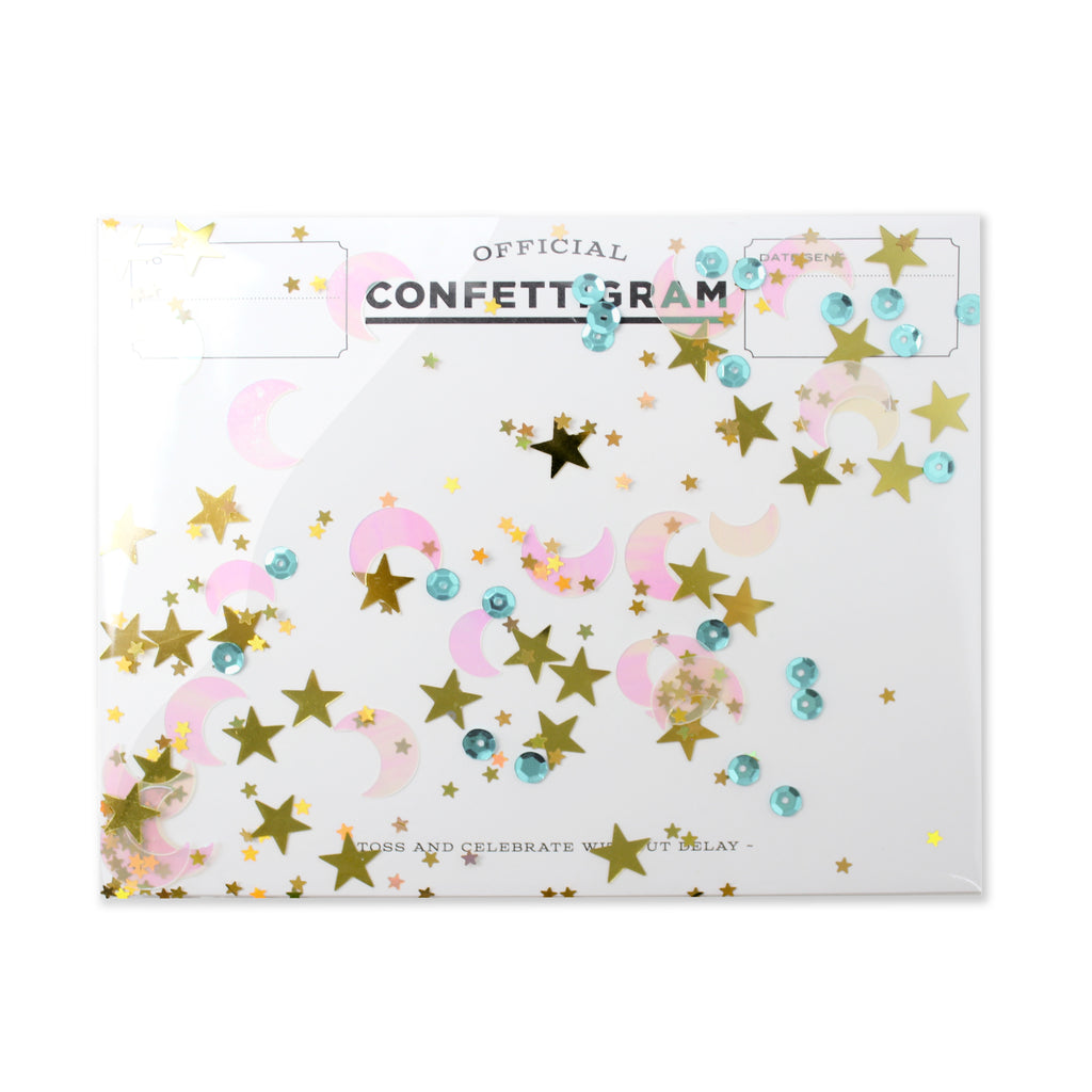 Confettigram™ , To The Moon, baby card, baby shower, new baby, new mom, gender reveal. moon, stars, sparkle