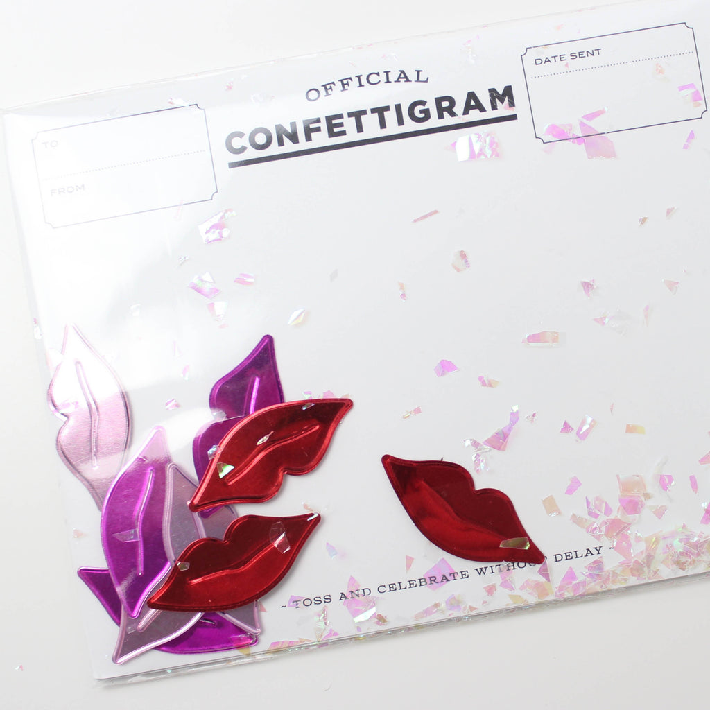 Confettigram™, lips, valentine card, girlfriend. friendship, everyday card, glitter, telegram 