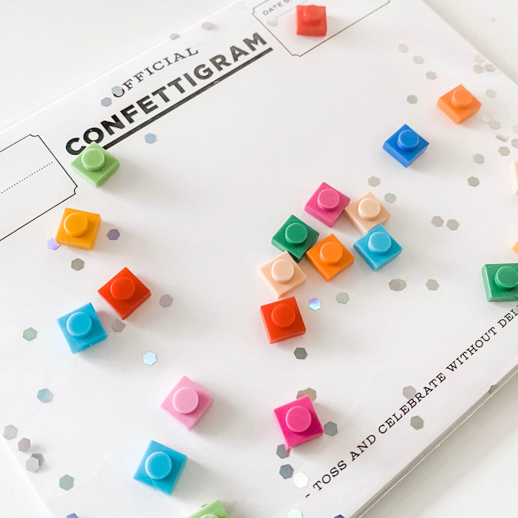 Confettigram™, Building blocks, birthday card, kids birthday, surprise, glitter