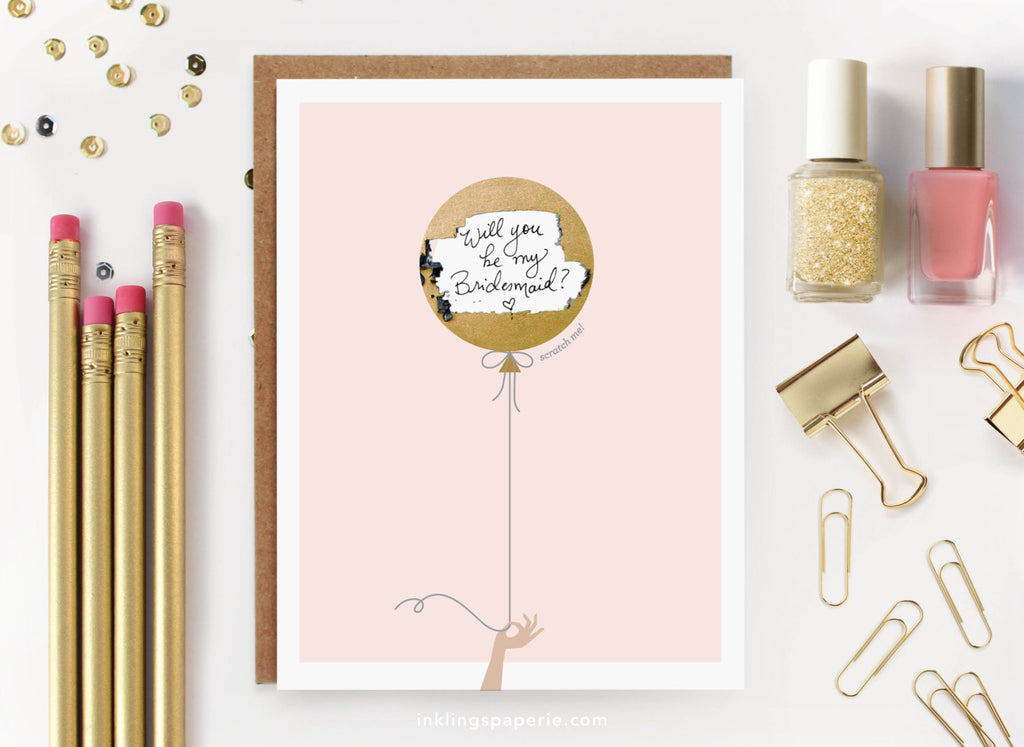 Pink & Gold Balloon Scratch-off Card - Inklings Paperie