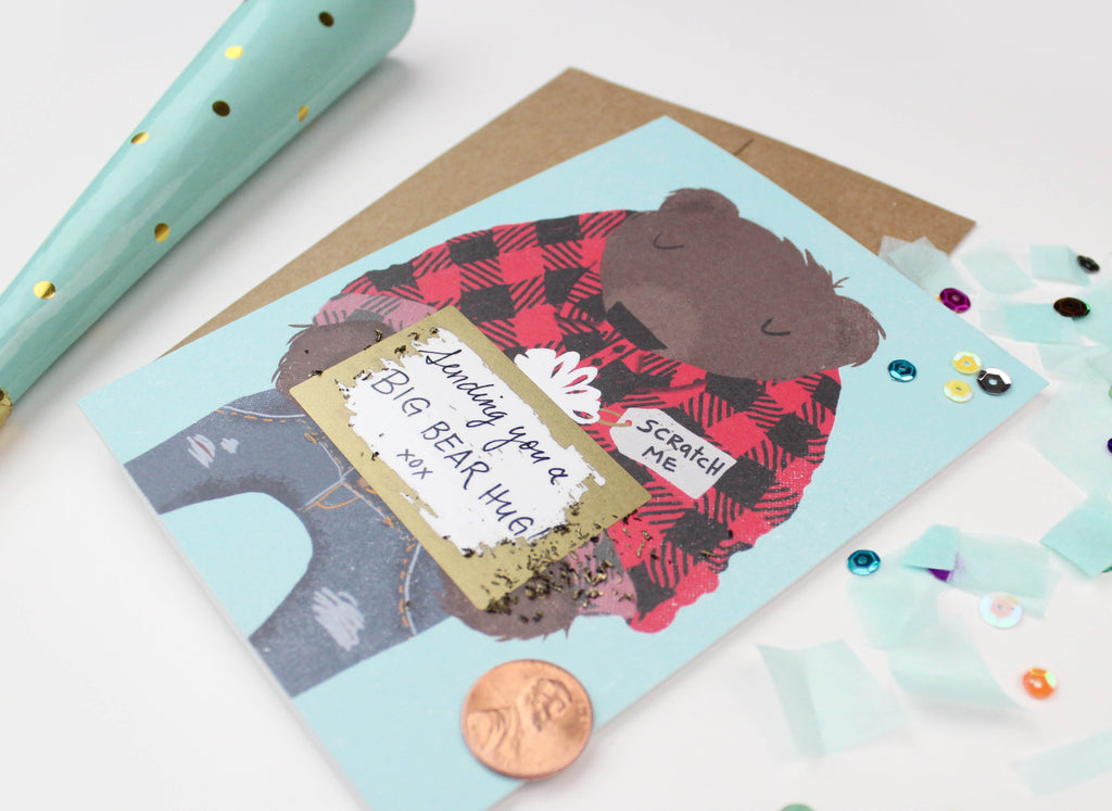 Bear Scratch-off Card, Inklings Paperie, bear, birthday, birthday card, friendship, kids birthday, party, lumberjack, scratch -off