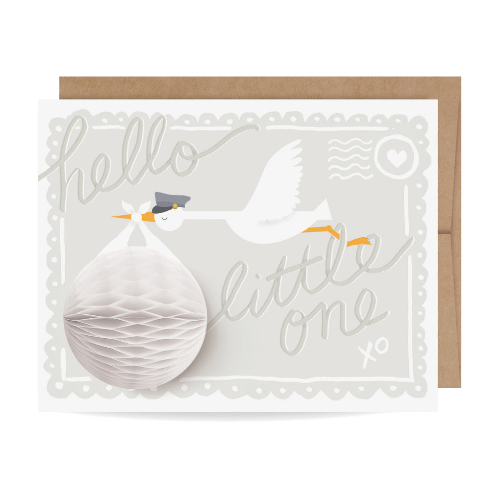 Baby Stork Pop-up Card - Inklings Paperie, Stork, New Baby, New Mom, Congratulations, Little One, Pop-up card, Honeycomb