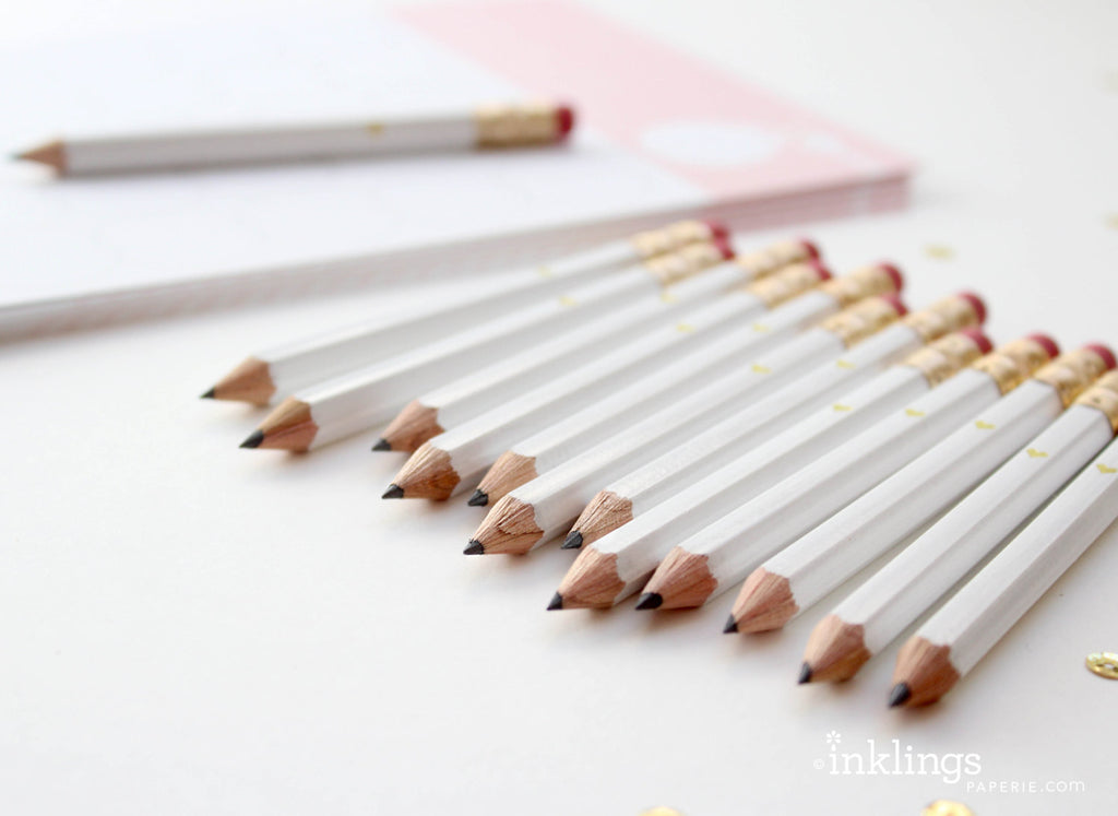 Gold Heart Mini Pencils - White - Inklings Paperie