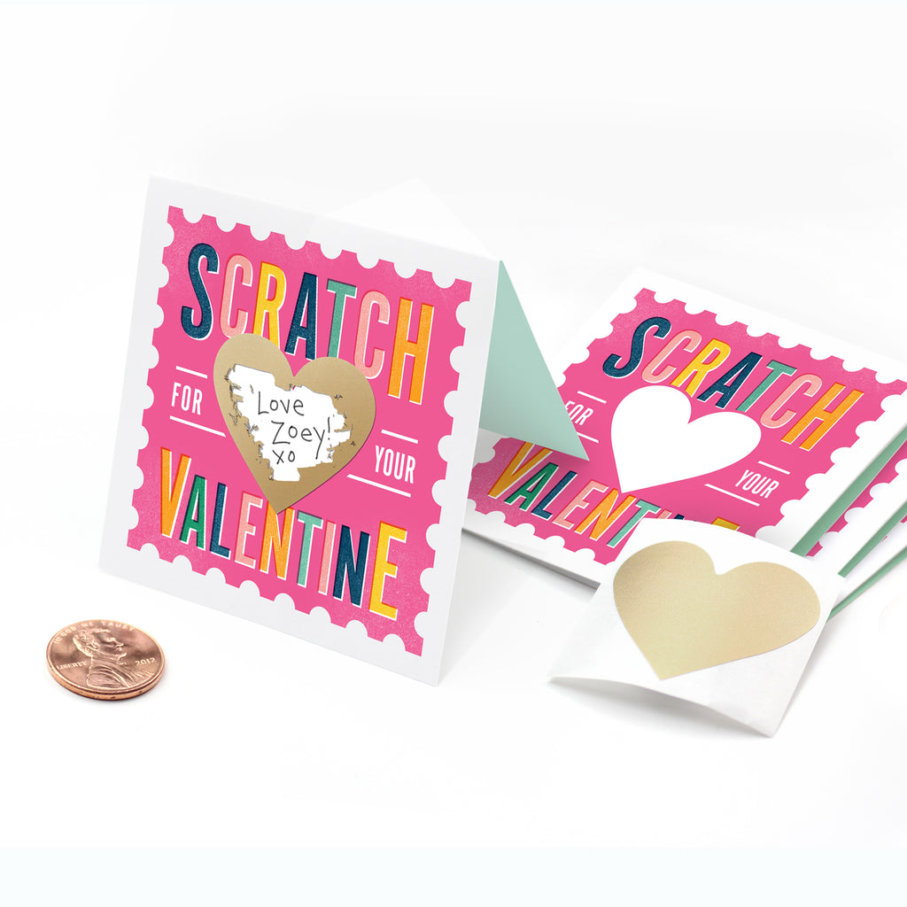 Scratch-off Stamp Valentines - Pink - Inklings Paperie